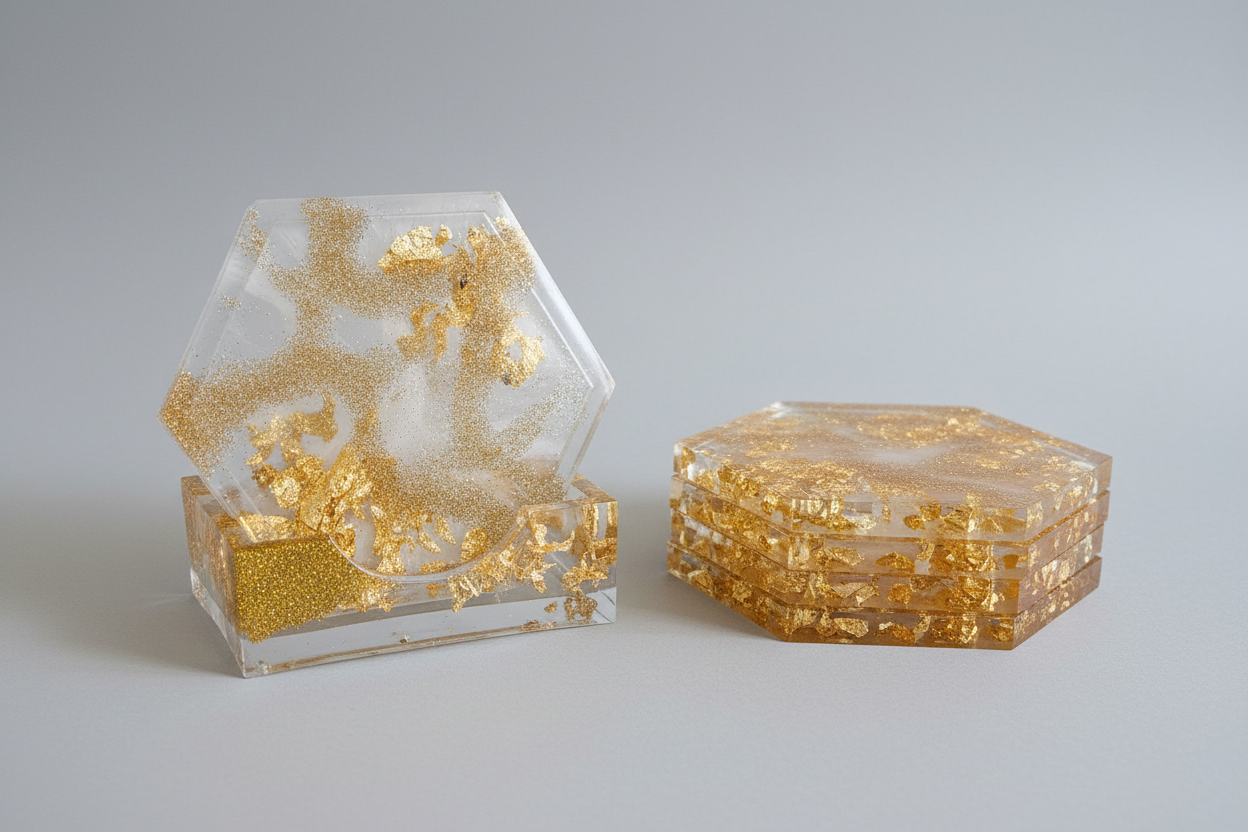 Large Gold & Clear Coaster with Base