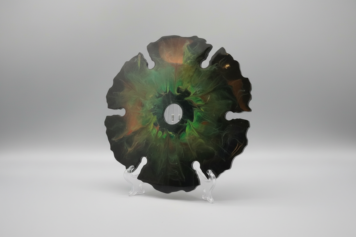 Handcrafted 6-glass wine holder sitting on a wine clear stand.