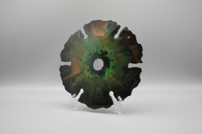 Handcrafted 6-glass wine holder sitting on a wine clear stand.