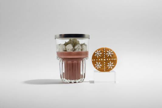 Hand-poured Gingerbread Coffee soy candle in a clear glass jar with a minimalist label.