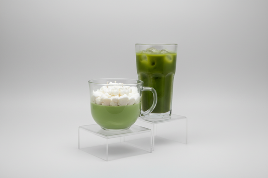 Hand-poured 3-wick Matcha Tea soy candle in a clear jar with a minimalist label.