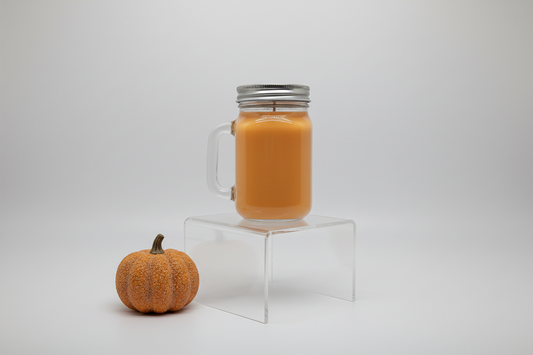 A Pumpkin Latte soy candle in a sleek glass jar by What'cha Drink'n and More.